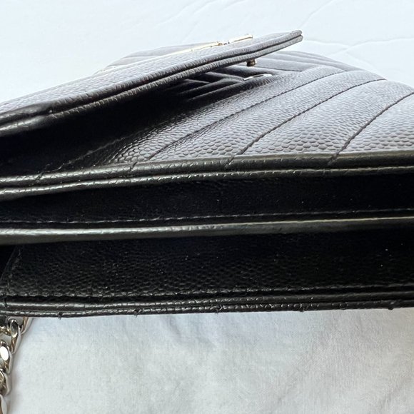 YSL Saint Laurent MONOGRAM CHAIN WALLET | BLACK GRAIN DE POUDRE EMBOSSED LEATHER - Picture 15 of 16